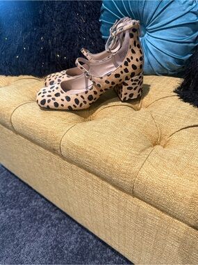 Leopard Print Mary Jane Block Heels in Tan and Black